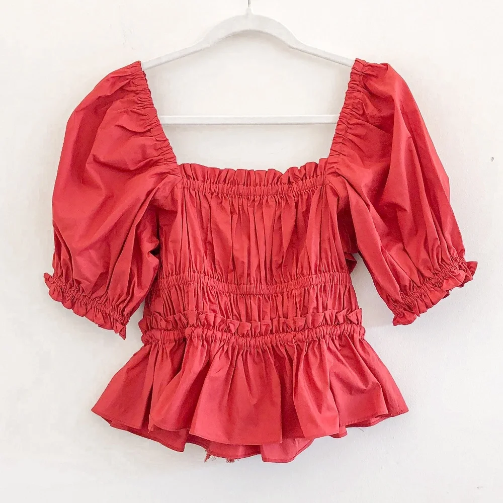 Ulla Johnson Evita Shirred Cotton Top Burnt Henna 2